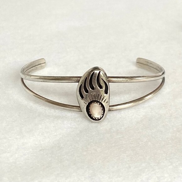 VTG Sterling Silver 925 Navajo Pink MOP Bear Paw Shadowbox Cuff Bracelet 6.5" - Picture 11 of 16
